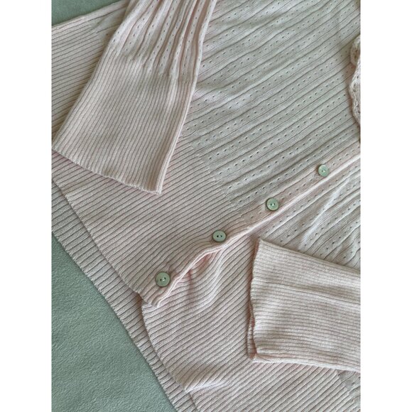 Ralph Lauren Ruffled Pink Cottagecore Cardigan Ribbed Knit Fairtycore Dainty XL - Picture 9 of 11